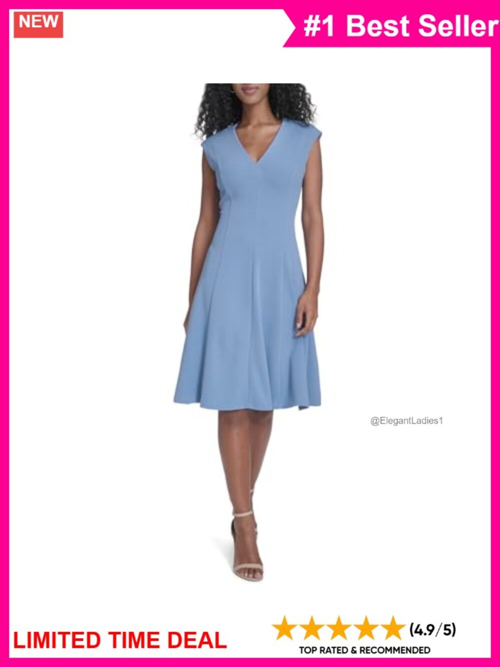 Calvin Klein Scuba Crepe V-Neck A-Line Dress
